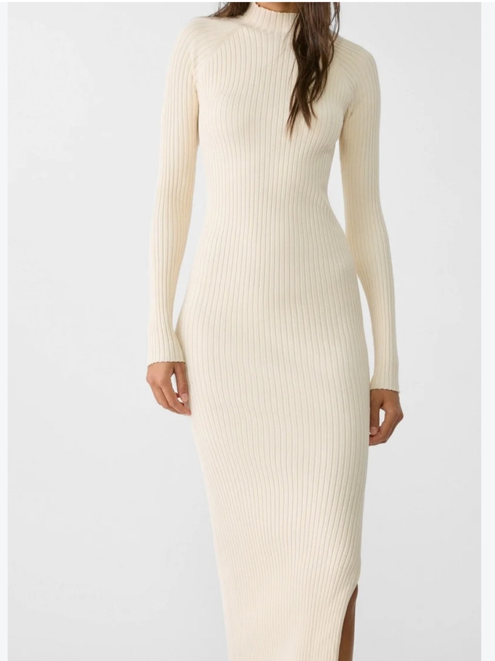 ARITZIA Wilfred Ribbed Long-Sleeve Knit Midi Dress - Cream